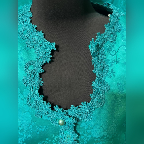 Vintage 80s Brocade Floral Embroidered Skirt Set Suit Pearl Dress Jacket Blazer - Picture 10 of 16